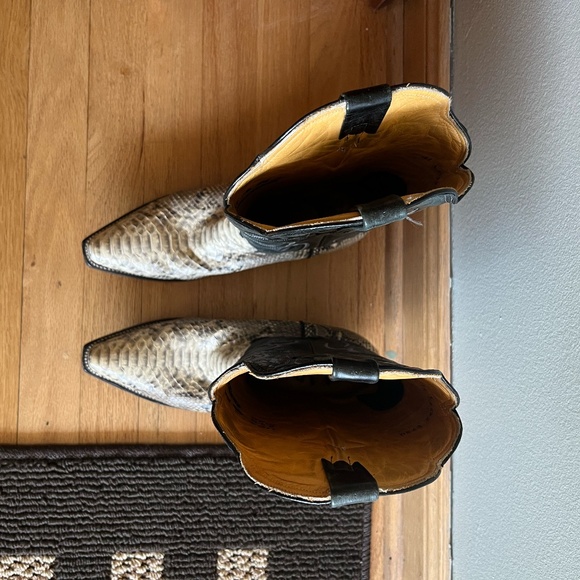 Safari Exotic Leather Black Embroidered/White & Gray Snakeskin Boots - Picture 4 of 5